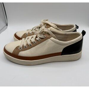 Vionic Winny Sneaker Women Size 8.5 Ivory Tan Black Leather Lace-Up Casual Shoes